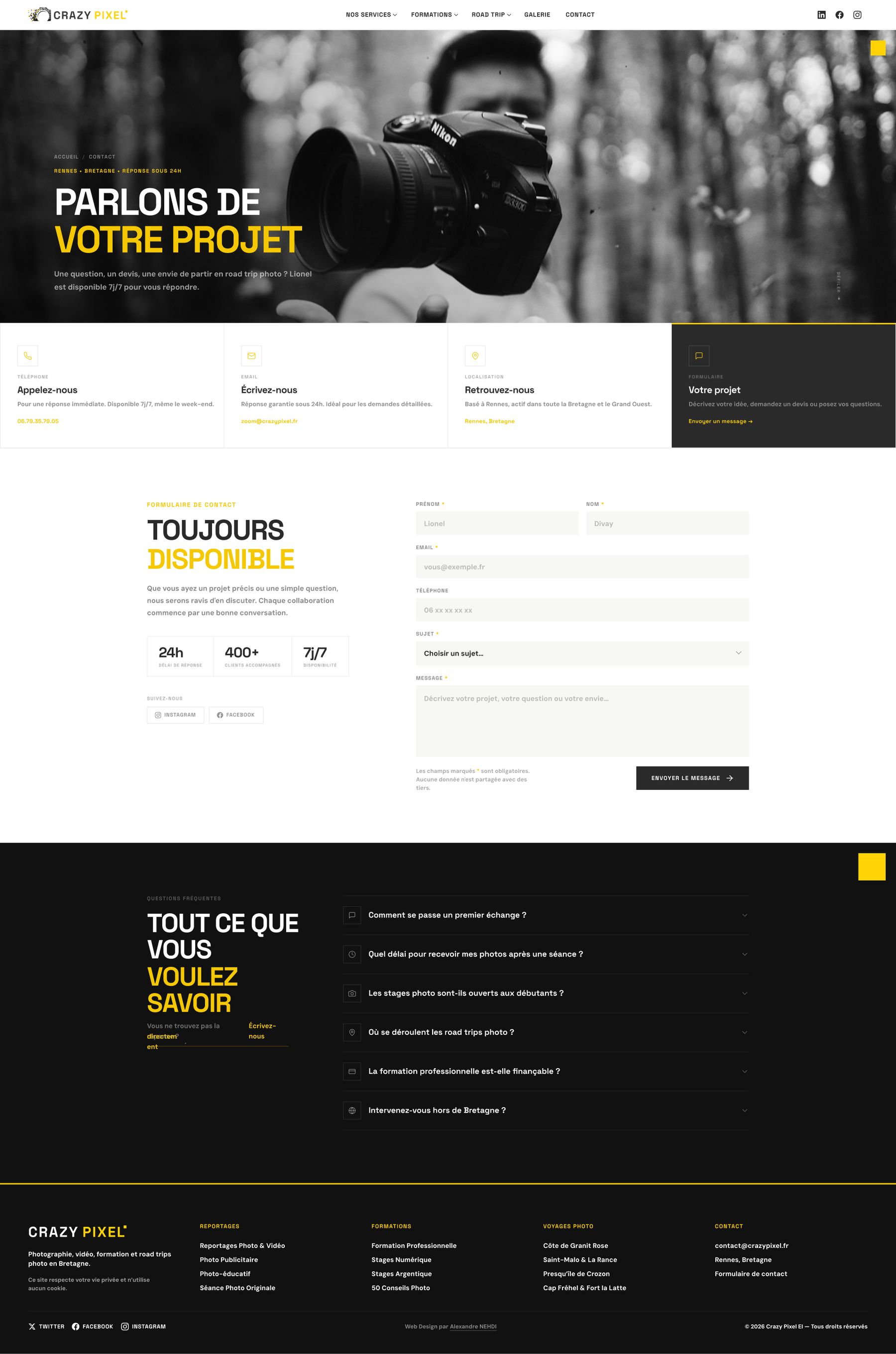 Page Contact : coordonnées, formulaire de contact et FAQ