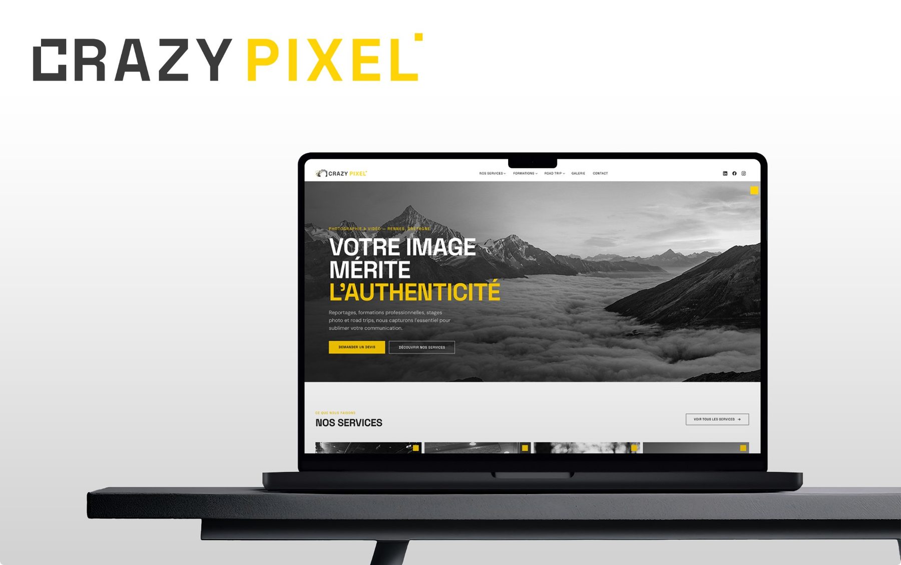 Logo Crazy Pixel et le site sur un ordinateur portable