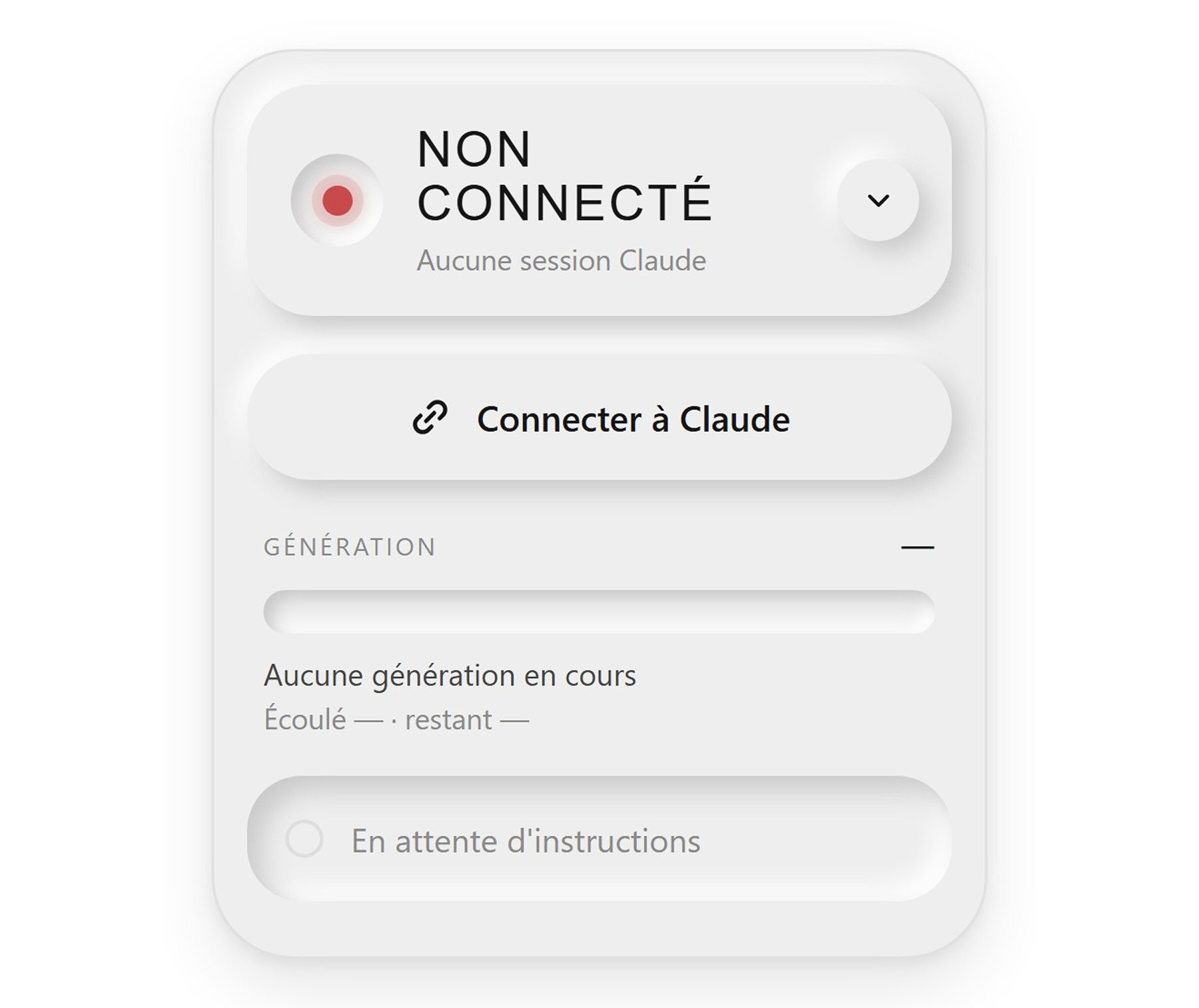 État non connecté, avec le bouton « Connecter à Claude »